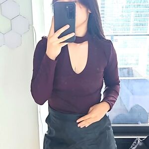 H+M purplemock neck open chest top